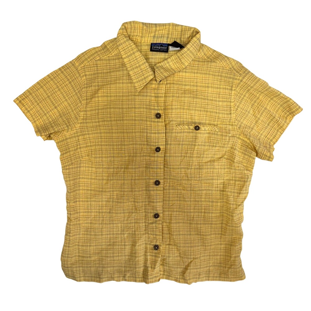 Vtg Patagonia Womens AC Yarn-Dye Shirt Yellow Plaid Organic Cotton Size 10